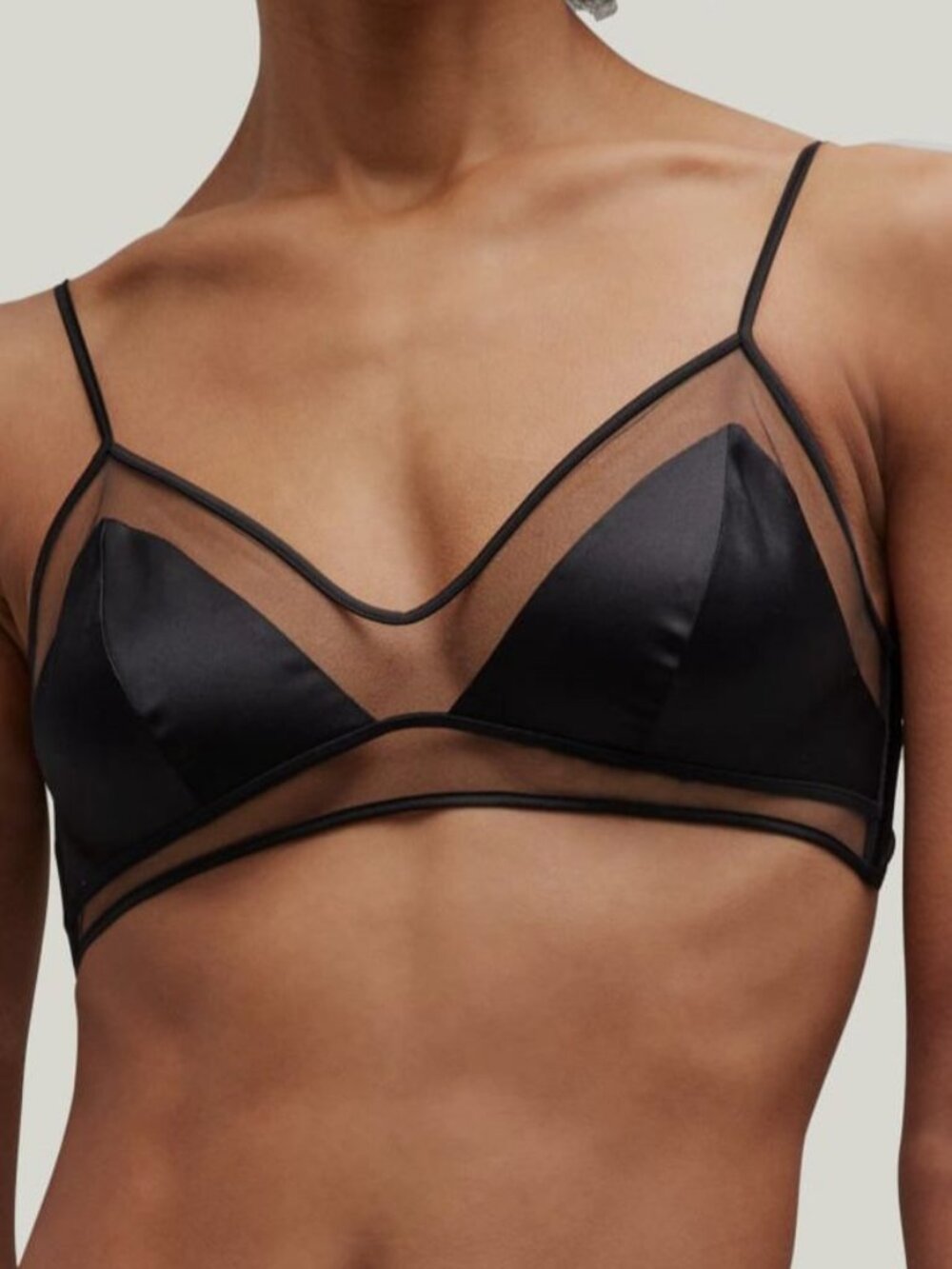 Kiki De Montparnasse Women's Black Silk Wireless Peep Show Bralette Bra Size S